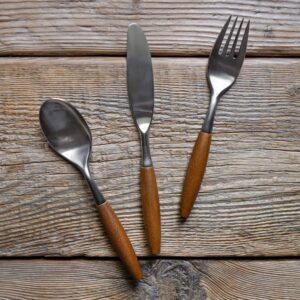 Avocrafts Flatware Silverware Cutlery Set, Stainless Steel, Teak Wood Dining Utensils, Eating Dinnerware Dansk