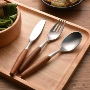 Avocrafts Flatware Silverware Cutlery Set, Stainless Steel, Teak Wood Dining Utensils, Eating Dinnerware Dansk