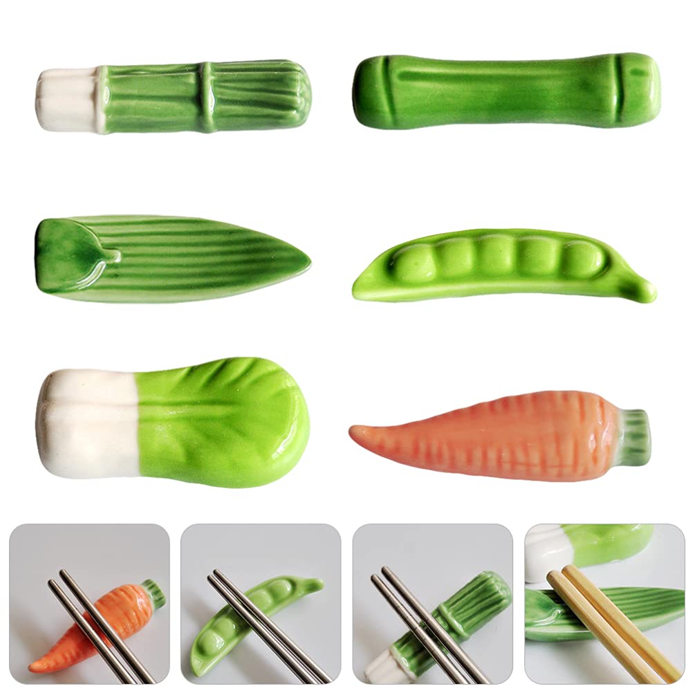 Cabilock Spoons Holder Stand 6pcs Ceramics Chopstick Stand Holder Vegetable Design Chopsticks Rest Chopsticks Holder Spoon Display Rack Ceramics Chopsticks Rests