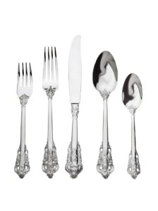 godinger flatware set, dinner forks, salad forks, tablespoons, tea spoons and knives, 18-10 stainless steel 20 piece set, vivaldi