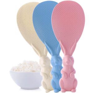 hengke 3 pieces rabbit shape rice paddle bunny cartoon rice spoon non-stick rice spatula stand-up rice spoon paddle standing rice cooker spoon stand-able rice serving spoons vertical rice scoop