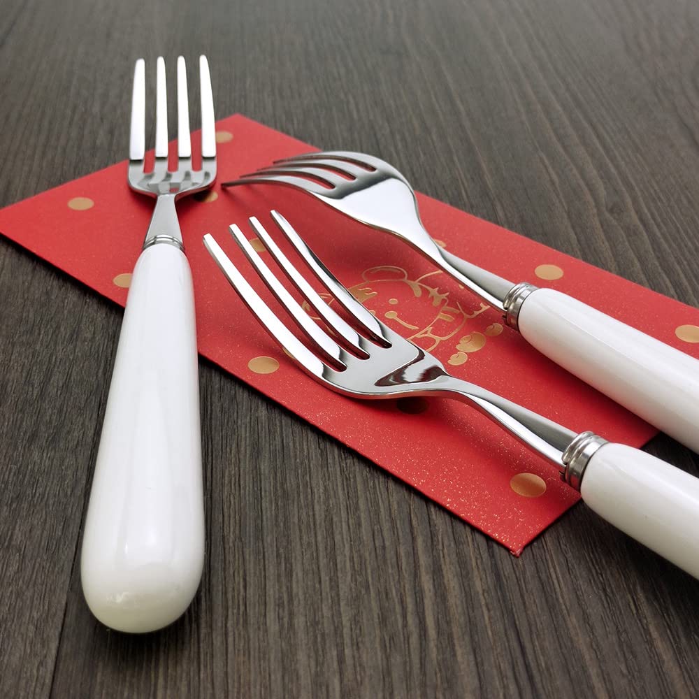 20.5CM Good Dinner Forks 18/10 Stainless Steel Table Fork (Creative Handle Material Ceramics) Main Course Fork, 4-Tine Forks, SUS304 8inch, White (304DF20-5)