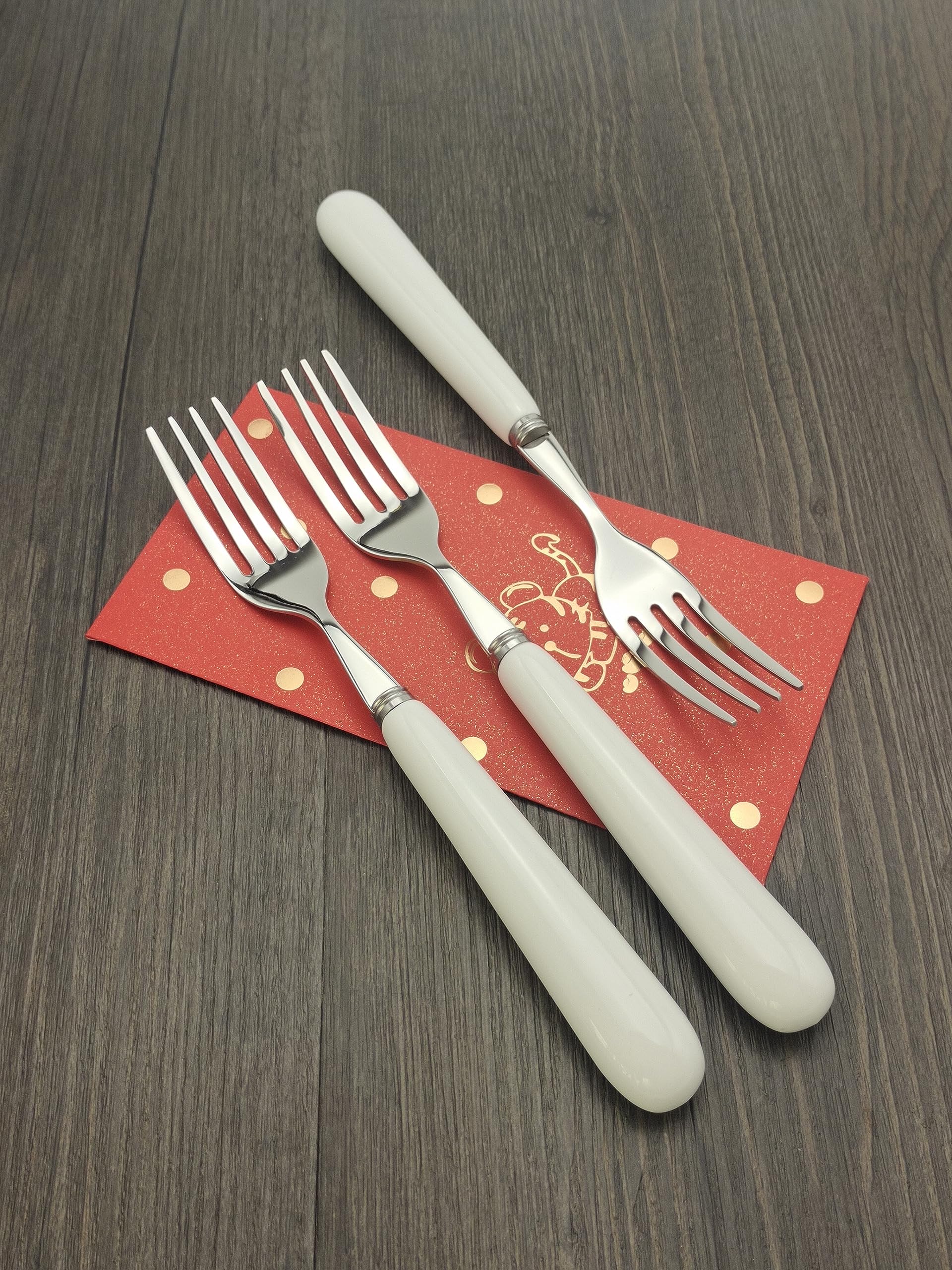 20.5CM Good Dinner Forks 18/10 Stainless Steel Table Fork (Creative Handle Material Ceramics) Main Course Fork, 4-Tine Forks, SUS304 8inch, White (304DF20-5)