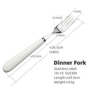 20.5CM Good Dinner Forks 18/10 Stainless Steel Table Fork (Creative Handle Material Ceramics) Main Course Fork, 4-Tine Forks, SUS304 8inch, White (304DF20-5)