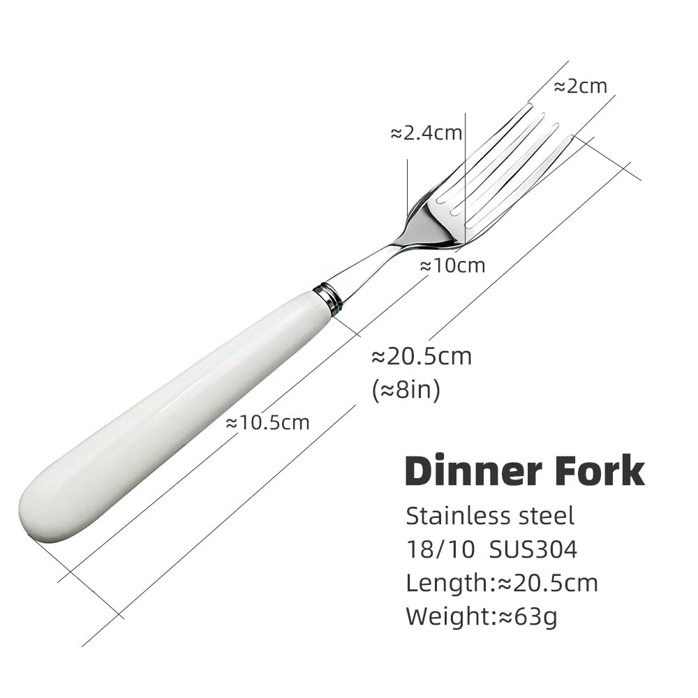 20.5CM Good Dinner Forks 18/10 Stainless Steel Table Fork (Creative Handle Material Ceramics) Main Course Fork, 4-Tine Forks, SUS304 8inch, White (304DF20-5)