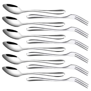 reton 12 pcs dessert forks and spoons silverware set, stainless steel mini forks and spoons, small appetizer cocktail fruit forks, mini coffee spoons teaspoon for kitchen party (6 forks+6 spoons)