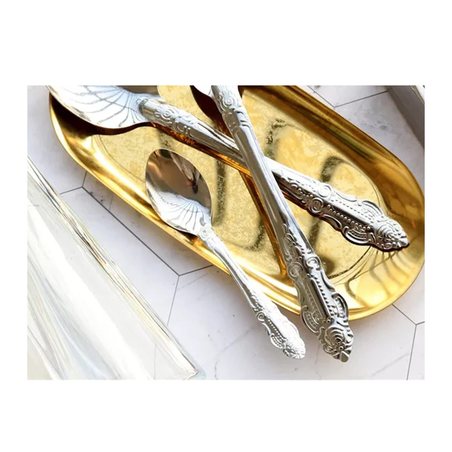 Tea Spoon Table Spoon Flatware Set Stainless Steel Tableware Dinnerware Cutlery Silverware Dishwasher Safe (Tea Spoon)