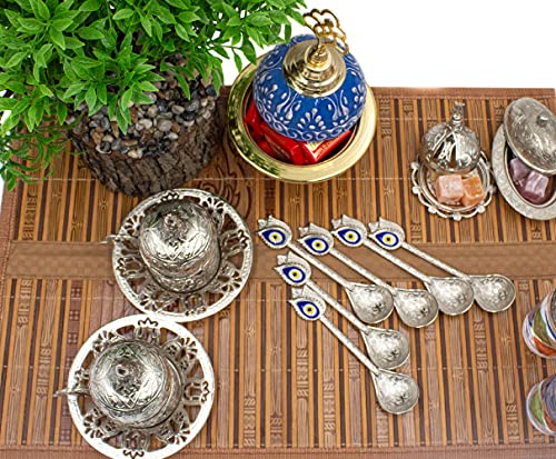 Kuchengerate 6pcs Evil Eye Beady Silver Casting Tea Coffee Stirring Teaspoons 12.7cm/5" inc Unique Nazar Design - a Different Product Dazzling - Suitable for Dessert Espresso Ice Cream - Best Gift Set