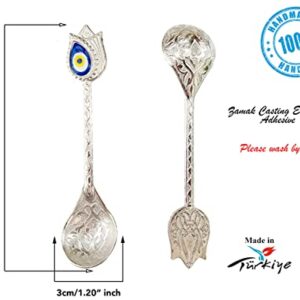 Kuchengerate 6pcs Evil Eye Beady Silver Casting Tea Coffee Stirring Teaspoons 12.7cm/5" inc Unique Nazar Design - a Different Product Dazzling - Suitable for Dessert Espresso Ice Cream - Best Gift Set