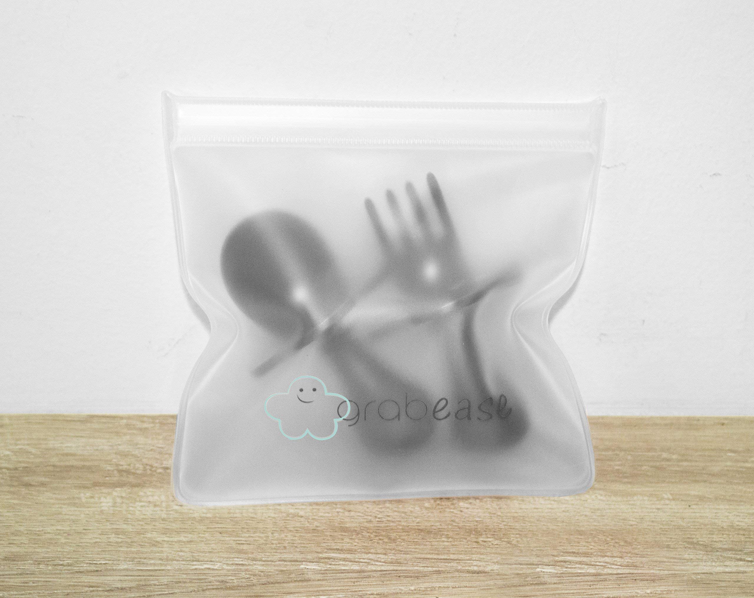 GRABEASE Bundle of 2 First Self Feed Baby Utensils with a Togo Pouch - Anti-Choke, BPA-Free Baby Spoon and Fork Toddler Utensils for Led Weaning Ages 6 Months+ Teal and Grey