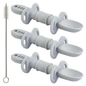 sustainables by re-play silicone dip n redip feeding tool with wire brush cleaning tool - made with medical-grade platinum silicone - grey - 3 pack