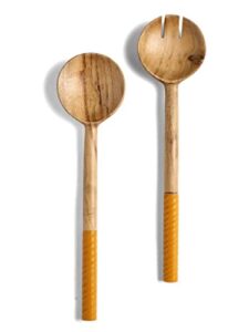 yotreasure tiramisu resin & wood orange salad server set | wooden utensils for serving salad, spoon and fork set