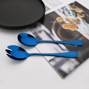 Uniturcky 8 Pcs Blue Serving Utensils, Stainless Steel Flatware Serving Set, Include Cake Server/Slotted Spoon/Serving Spoon and Fork/Soup Ladle/Cheese Spreader, Serveware Set for Buffet & Party