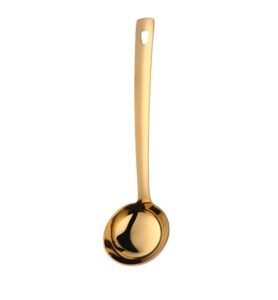 gold soup ladle, buygo large serving soup spoon stainless steel long handle soup pan ladle for cooking, stirring, dishwasher safe, 11.81 inches
