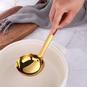 Gold Soup Ladle, BuyGo Large Serving Soup Spoon Stainless Steel Long Handle Soup Pan Ladle for Cooking, Stirring, Dishwasher Safe, 11.81 inches