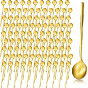 100 pcs gold spoon espresso spoons for coffee bar gold tea spoons for hot tea stainless steel small spoons 5.1 inch mini teaspoon for coffee sugar dessert cake ice cream soup antipasto cappuccino
