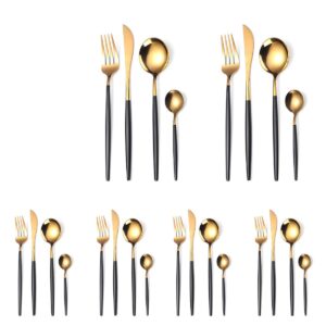 24-piece gold silverware set with black handle, stainless steel flatware set, tableware cutlery sets for 6 including forks spoons knives, kitchen utensil set for home and restaurant(black gold)