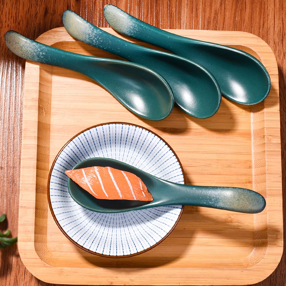 Ceramic Soup Spoons set of 4, Asian Japanese Soup Spoons Suitable for Pho Wonton Noodle Ramen Oat