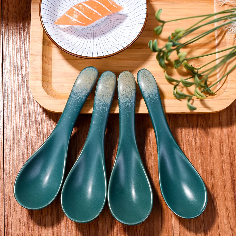 Ceramic Soup Spoons set of 4, Asian Japanese Soup Spoons Suitable for Pho Wonton Noodle Ramen Oat