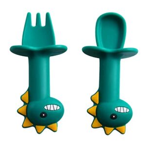 baby teething toys baby teethers for babies 0-6 months 6-12 months infants (dark green, dino spoon set)