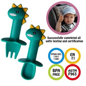 Baby Teething Toys Baby Teethers for Babies 0-6 Months 6-12 Months Infants (Dark Green, Dino Spoon Set)