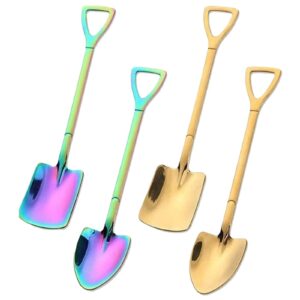 4PCS Shovel Spoon Ice Cream Spoon Coffee Spoon Yogurt Spoons Stainless Steel Dessert Spoons（ Colored, Gold）