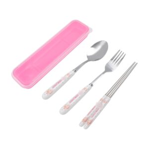 cartoon print portable utensils with case kawaii kitty reusable flatware set chopsticks fork spoon set for travel picnic(scf-mld)