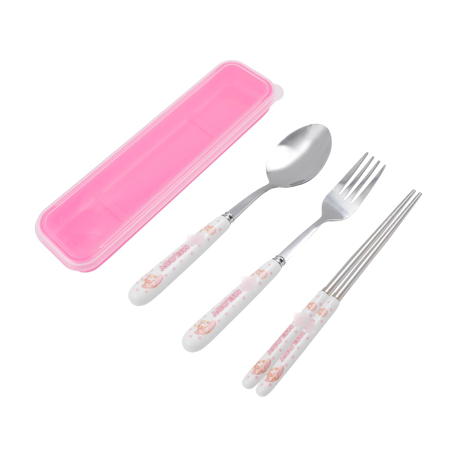 Cartoon Print Portable Utensils with Case Kawaii Kitty Reusable Flatware Set Chopsticks Fork Spoon Set for Travel Picnic(SCF-MLD)