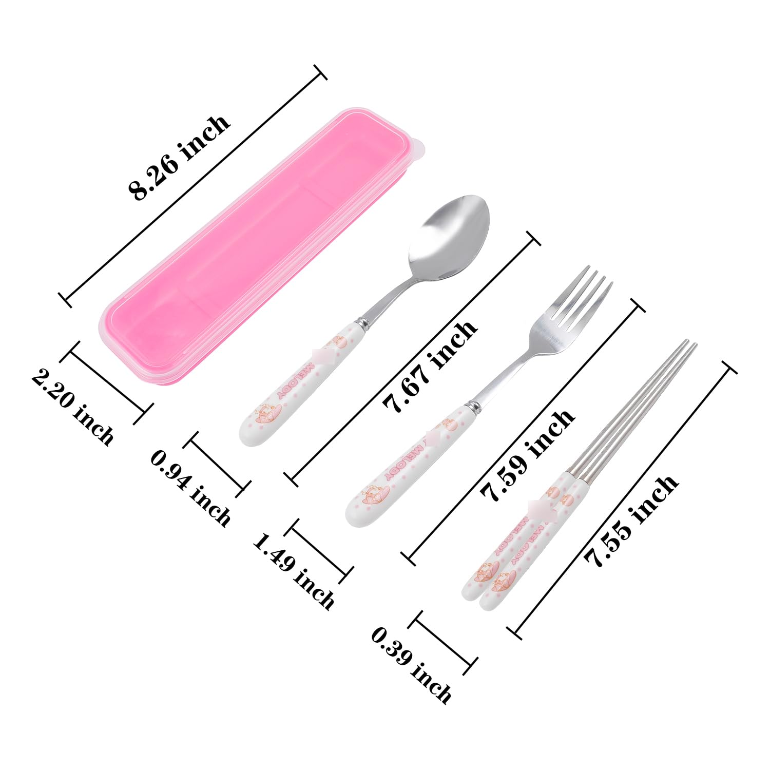 Cartoon Print Portable Utensils with Case Kawaii Kitty Reusable Flatware Set Chopsticks Fork Spoon Set for Travel Picnic(SCF-MLD)