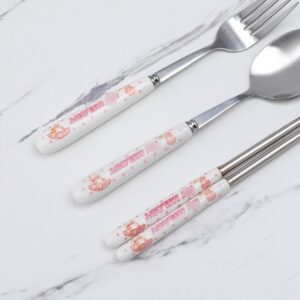 Cartoon Print Portable Utensils with Case Kawaii Kitty Reusable Flatware Set Chopsticks Fork Spoon Set for Travel Picnic(SCF-MLD)