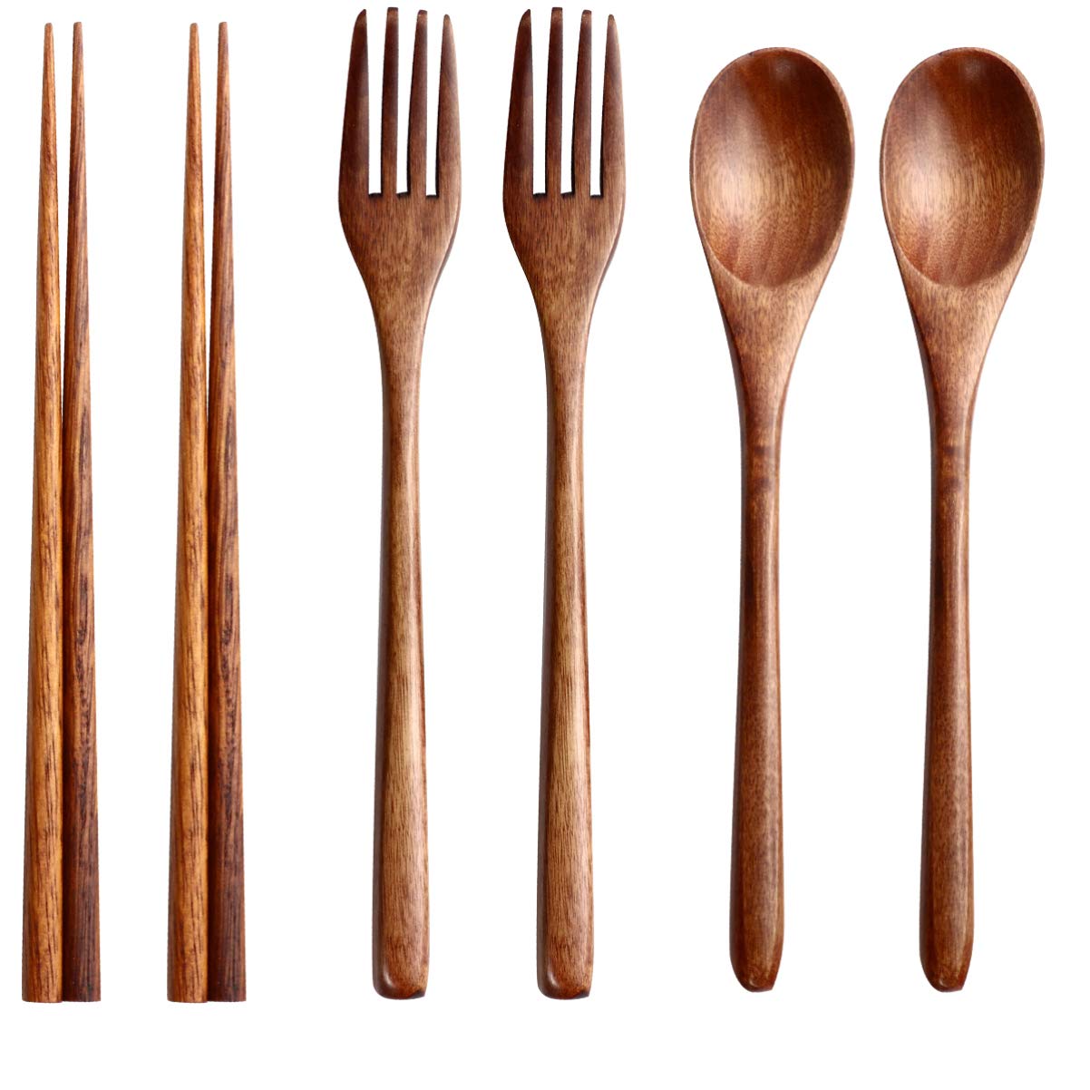 Hemoton 6 Pcs Wooden Flatware Tableware Cutlery Set Travel Utensils Wooden Fork Spoon Chopsticks Reusable Flatware Utensils for Kitchen Dinning Table