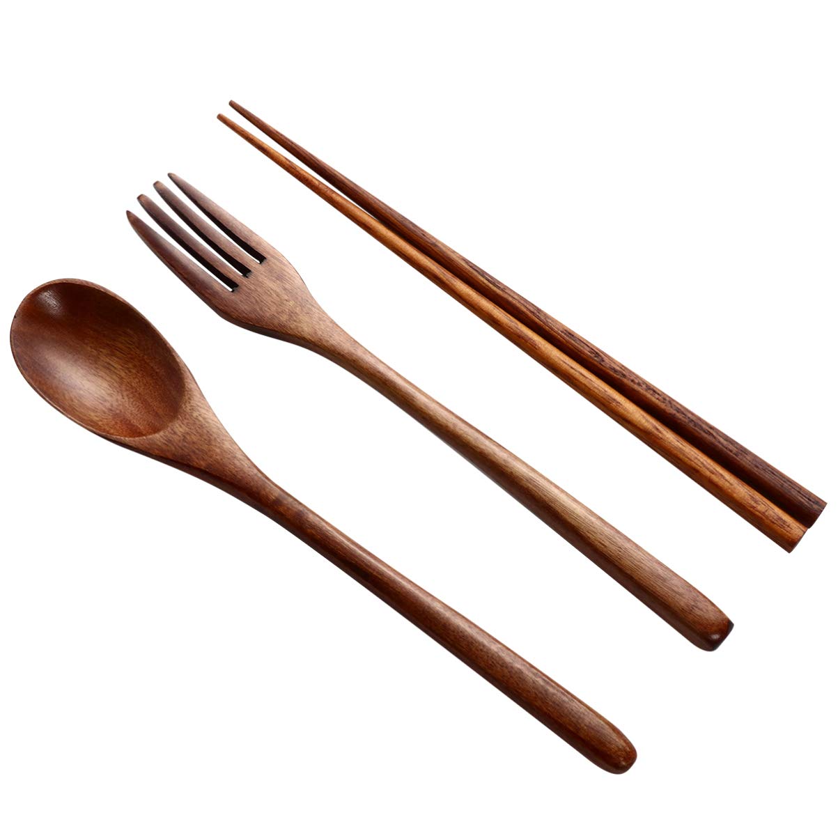 Hemoton 6 Pcs Wooden Flatware Tableware Cutlery Set Travel Utensils Wooden Fork Spoon Chopsticks Reusable Flatware Utensils for Kitchen Dinning Table