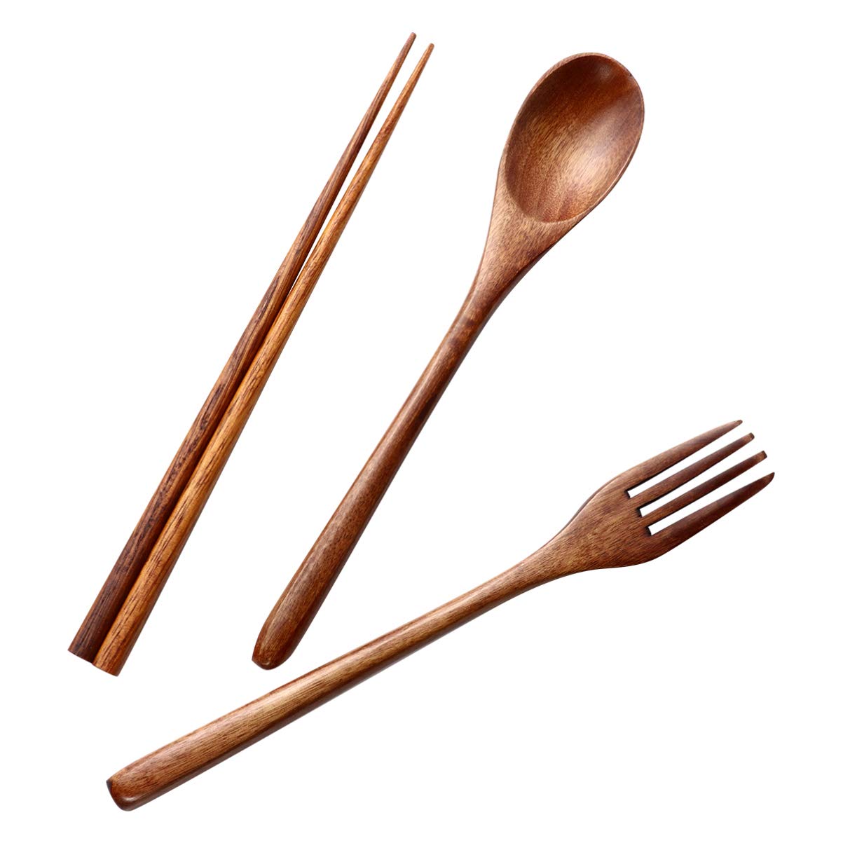 Hemoton 6 Pcs Wooden Flatware Tableware Cutlery Set Travel Utensils Wooden Fork Spoon Chopsticks Reusable Flatware Utensils for Kitchen Dinning Table