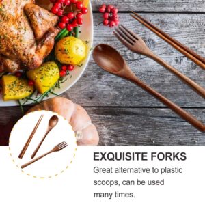 Hemoton 6 Pcs Wooden Flatware Tableware Cutlery Set Travel Utensils Wooden Fork Spoon Chopsticks Reusable Flatware Utensils for Kitchen Dinning Table