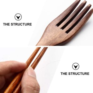 Hemoton 6 Pcs Wooden Flatware Tableware Cutlery Set Travel Utensils Wooden Fork Spoon Chopsticks Reusable Flatware Utensils for Kitchen Dinning Table