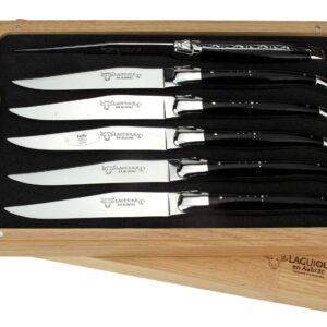 Laguiole en Aubrac Luxury Fully Forged Full Tang Stainless Steel Steak Knives 6-Piece Set with Buffalo Horn Handle, Stainless Steel Polished Bolsters