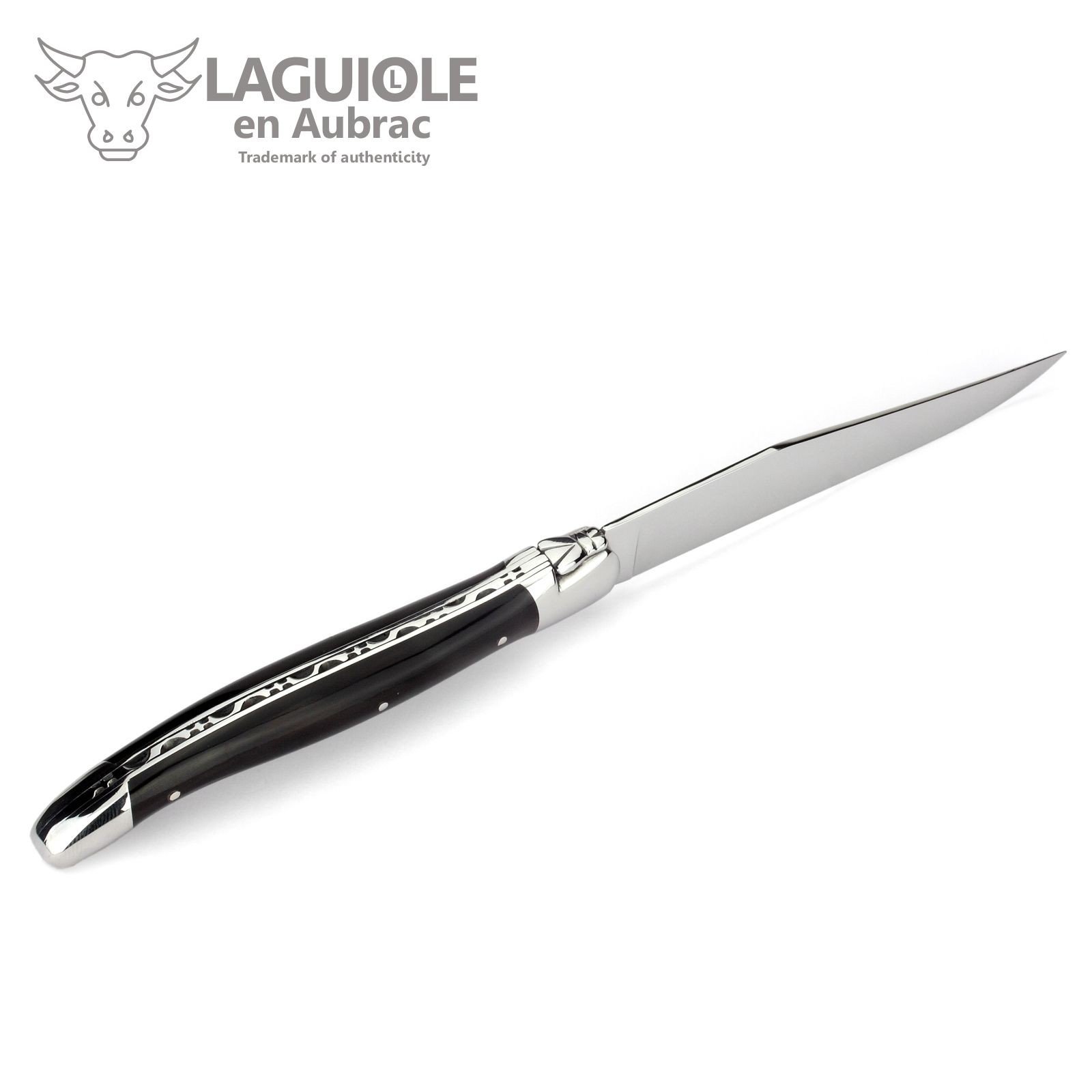 Laguiole en Aubrac Luxury Fully Forged Full Tang Stainless Steel Steak Knives 6-Piece Set with Buffalo Horn Handle, Stainless Steel Polished Bolsters