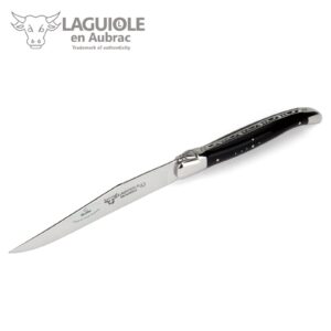 Laguiole en Aubrac Luxury Fully Forged Full Tang Stainless Steel Steak Knives 6-Piece Set with Buffalo Horn Handle, Stainless Steel Polished Bolsters