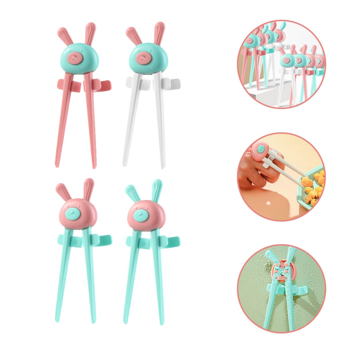 8 pcs Lovely Reusable Plastic Sleeves Learning Snack Chopsticks, Auxiliary Rabbit Conters Cartoon Gifts Gamers Snacks Random Tongs Gamer Clips Slip Phones Clips, Eating