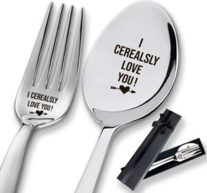 xikainuo 2 pieces i cerealsly love you engraved stainless steel spoon and fork for mothers fathers valentines day wedding anniversary boyfriend girlfriend birthday gifts