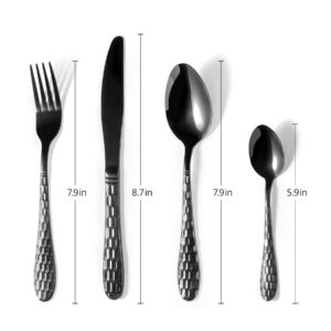 QISTEN 16-Piece Black Silverware Set, Stainless Steel Mirror Cutlery Set, Utensils Set with 4 Knives, 4 Forks, 4 Spoons, 4 Dessert Spoons, Dishwasher Safe