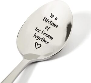 to a lifetime of ice cream together engraved spoon - novelty stainless steel for women/men/couples gifts funny flatware lovers gift anniversary valentine birthday, silver, 7 inches (a4)