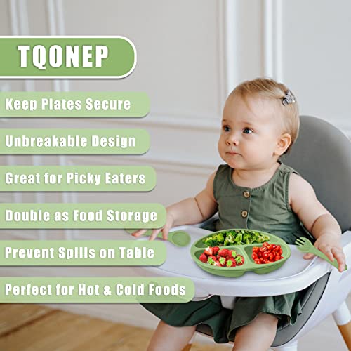 TQONEP 12 Pack Suction Plates for Babies & Toddler,Divided Plate Set,Silicone Suction Cup Plates for Babies with Fork and Spoon，Baby Plates with Suction,Toddler Plate Utensils Set