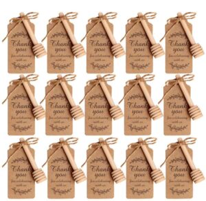 amajoy 50pcs small wood honey dipper sticks with thank you escort card and twine server for honey jar dispense drizzle honey wedding party favor baby shower