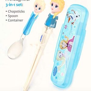 Frozen Queen Elsa Kids Children Spoon Training Chopsticks Flatware Utensil Cutlery Dinnerware Tableware Set with Case, 3 pieces