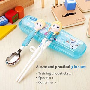 Frozen Queen Elsa Kids Children Spoon Training Chopsticks Flatware Utensil Cutlery Dinnerware Tableware Set with Case, 3 pieces