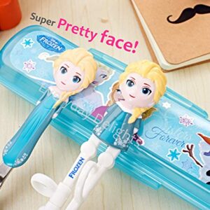 Frozen Queen Elsa Kids Children Spoon Training Chopsticks Flatware Utensil Cutlery Dinnerware Tableware Set with Case, 3 pieces