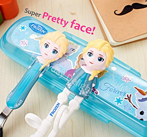 Frozen Queen Elsa Kids Children Spoon Training Chopsticks Flatware Utensil Cutlery Dinnerware Tableware Set with Case, 3 pieces