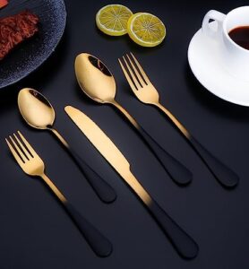 black gradual change gold silverware set flatware sets 70 piece stainless steel service for 14 durable home kitchen restaurant wedding cutlery utensils delicate knifes forks and spoons tableware set…