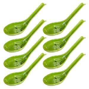 hemoton soup spoons, 8pcs japanese style melamine spoons rice spoons with hook, chinese asian soup spoons with long handle for restaurants, food shops, catering halls (green)
